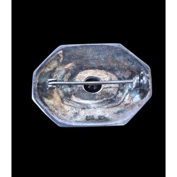 Vintage Art Deco Sterling Silver Brooch Pin Marcasite Garnet Center Stone - Picture 2 of 3